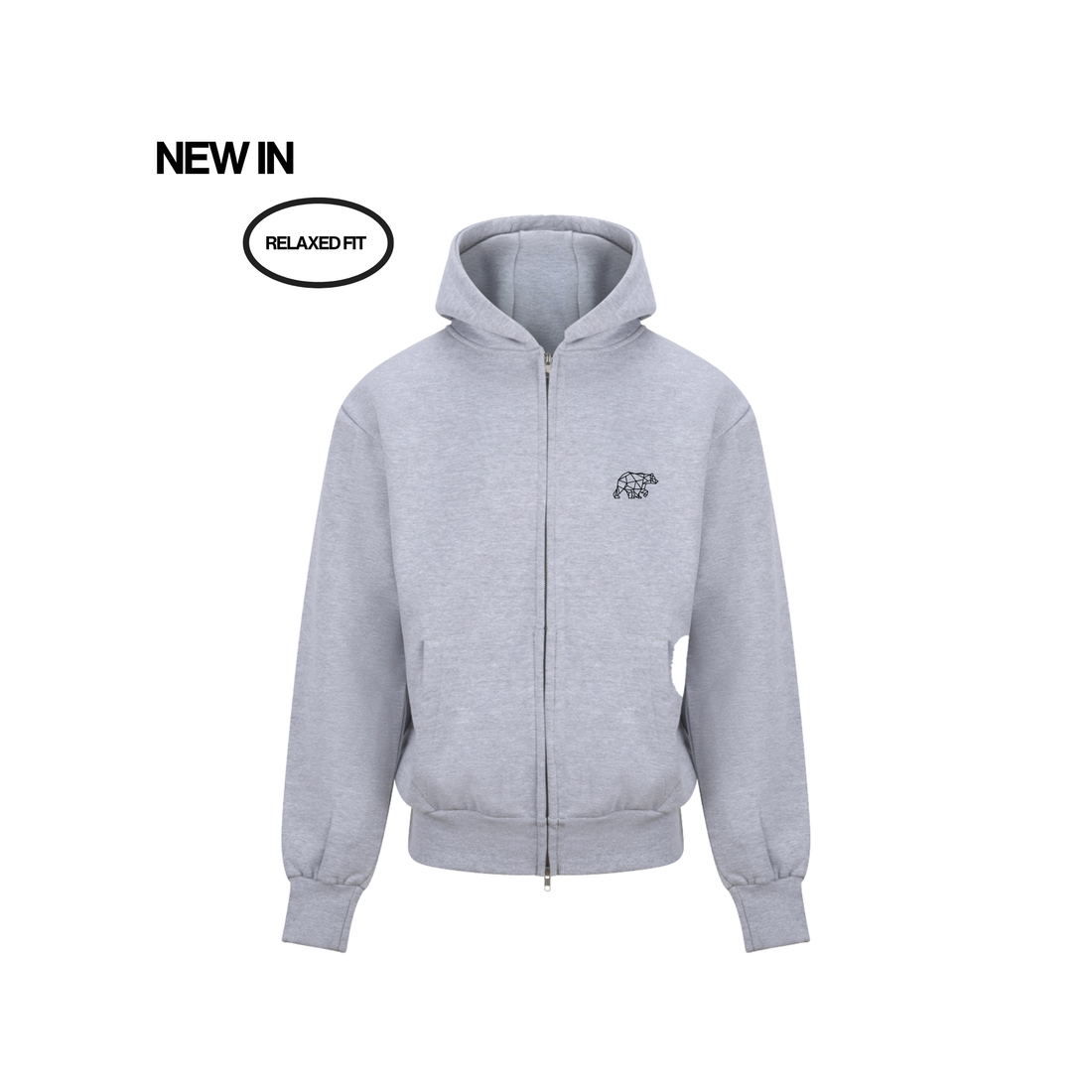 Grey hoodie with a brand logo on a white background, labeled &