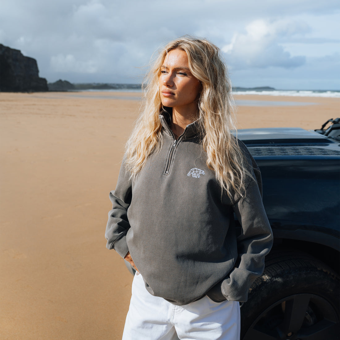 Bear Essentials Washed Brown Quarter Zip