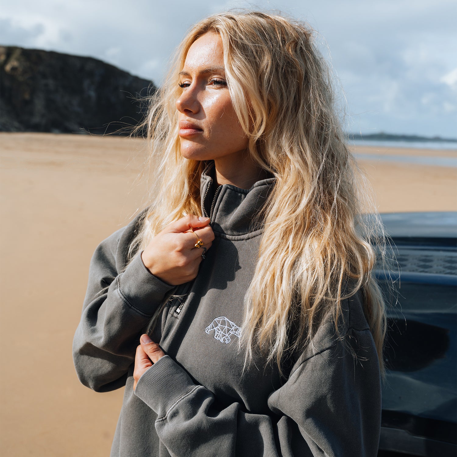 Bear Essentials Washed Brown Quarter Zip