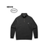 Black half-zip sweatshirt with a brand logo on a white background