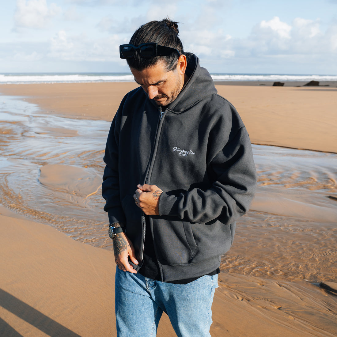 Written Slate Grey Zip Up Hoodie