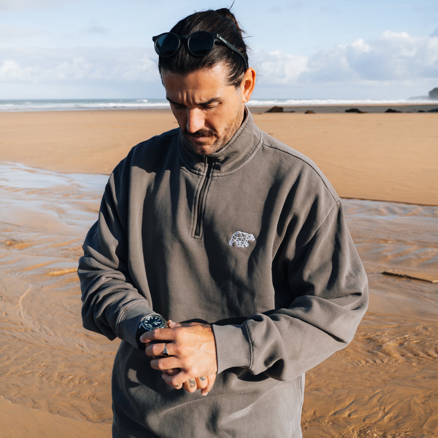 Bear Essentials Washed Brown Quarter Zip